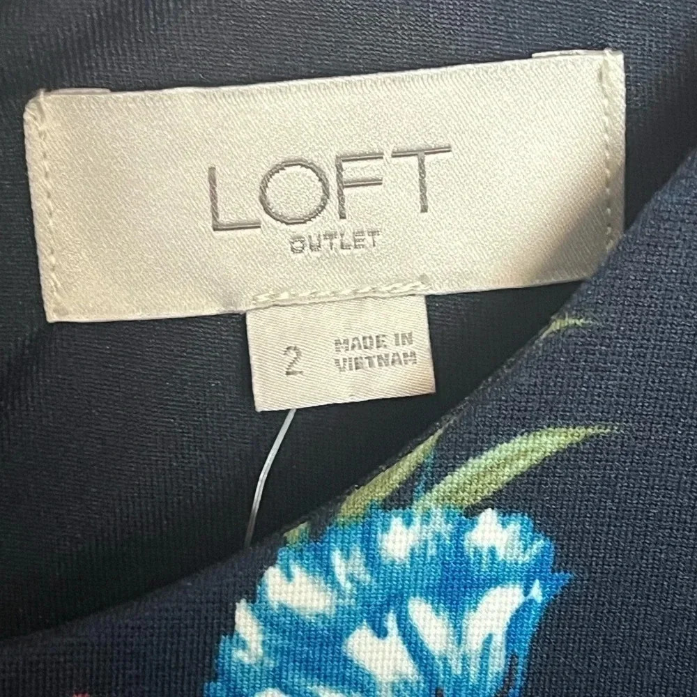 NWT Loft Outlet Floral Business Pleated waist Midi short Sleeve Office Size 2 - Picture 11 of 14
